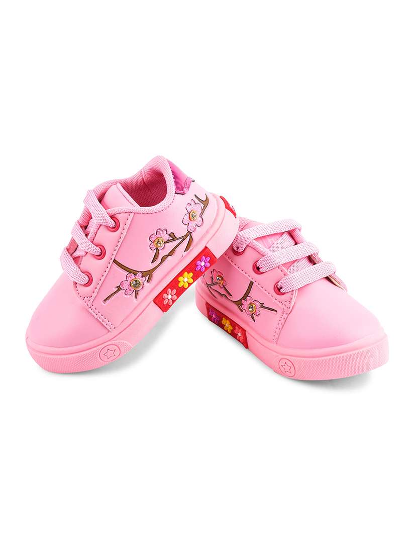girls pink lace up sneakers