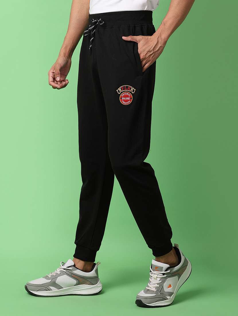 men balck placement print mid rise jogger - 21236142 -  Standard Image - 1