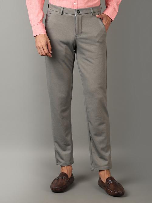 men mid rise solid flat front casual trouser - 21236170 -  Standard Image - 0
