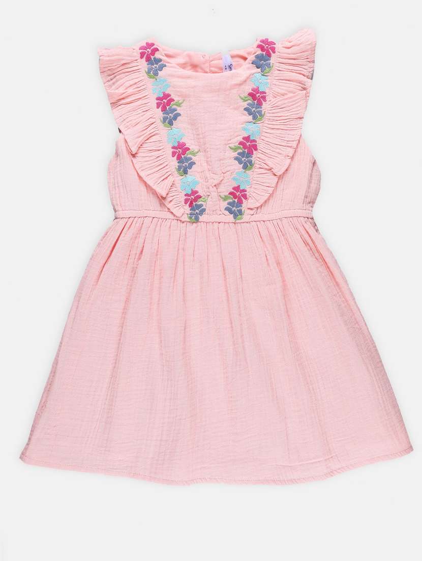 peach embroidered cotton frock