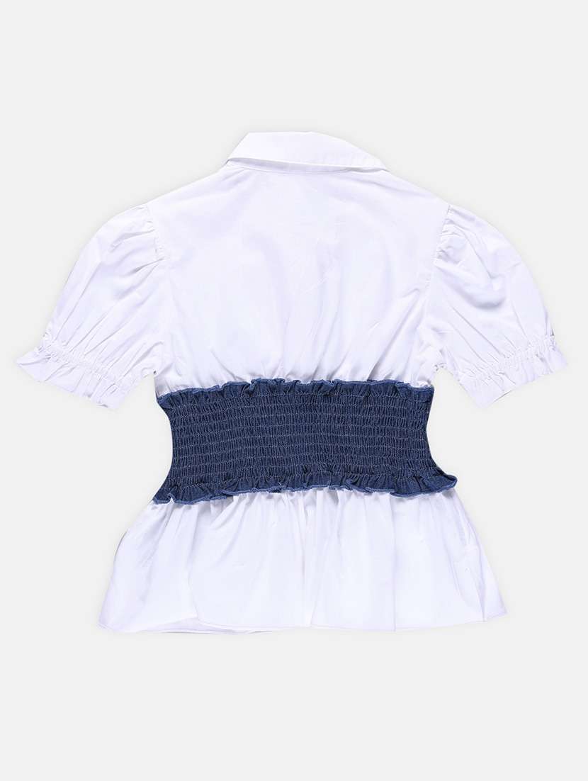 women solid collared puff sleeves top - 21236974 -  Standard Image - 1