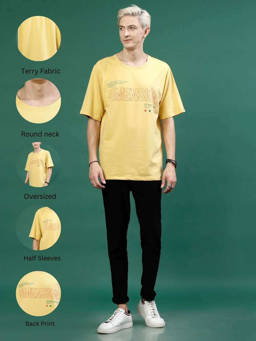 yellow cotton chest print t-shirt