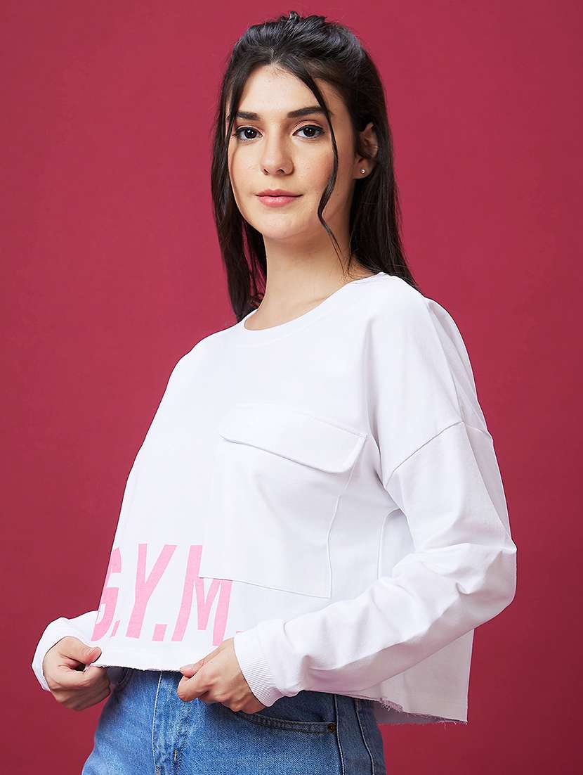 white cotton placement print sweatshirt - 21237136 -  Standard Image - 1