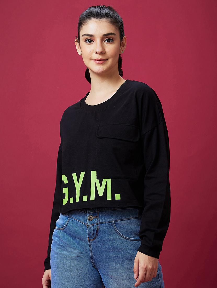 black cotton placement print sweatshirt - 21237137 - Standard Image - 1