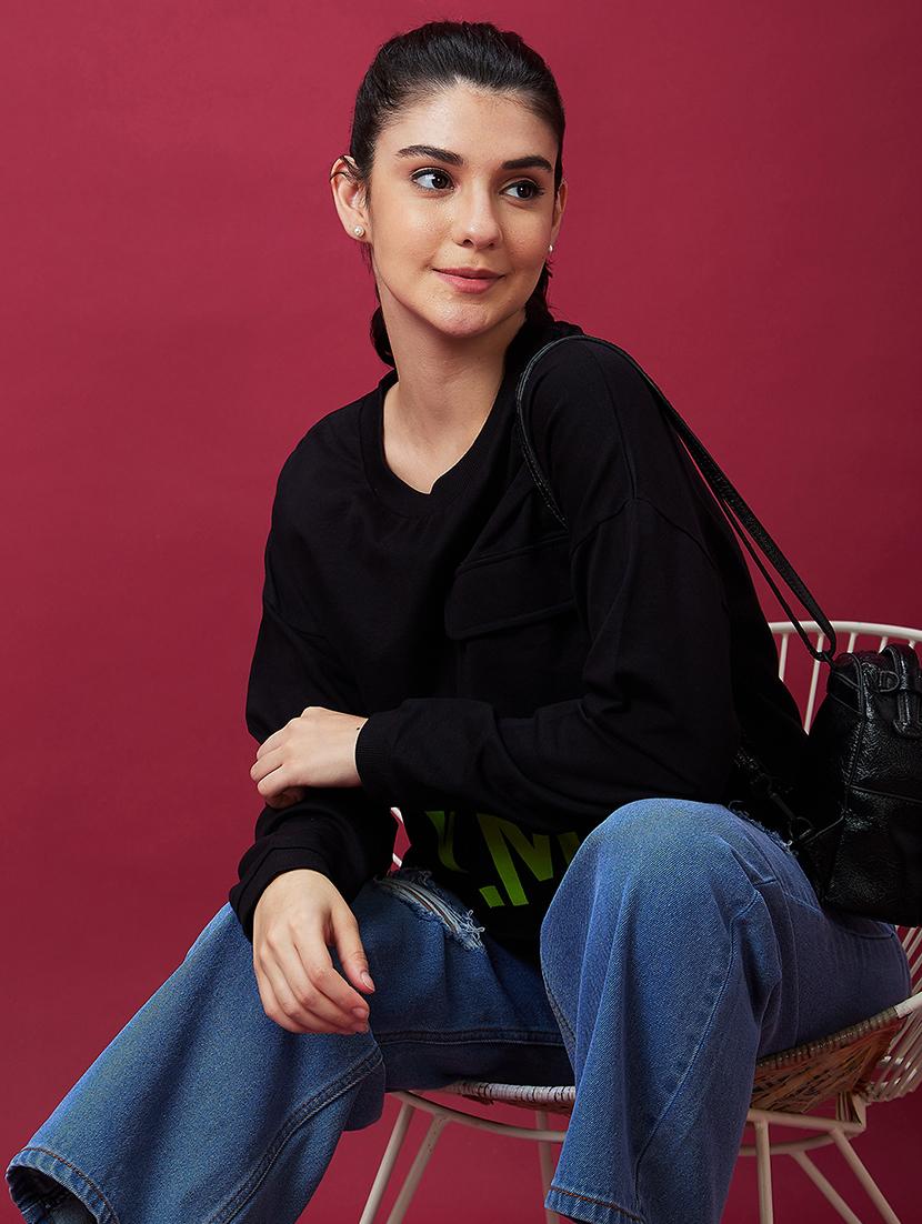 black cotton placement print sweatshirt - 21237137 - Standard Image - 4