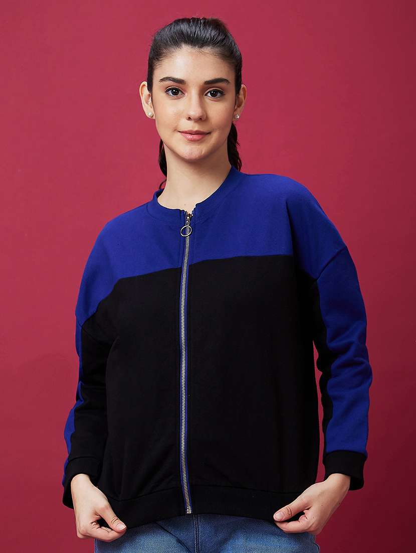 black cotton color block sweatshirt