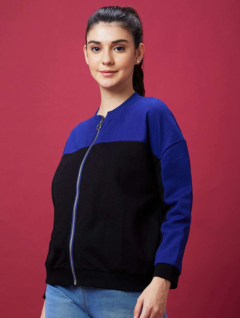 black cotton color block sweatshirt - 21237138 -  Standard Image - 1