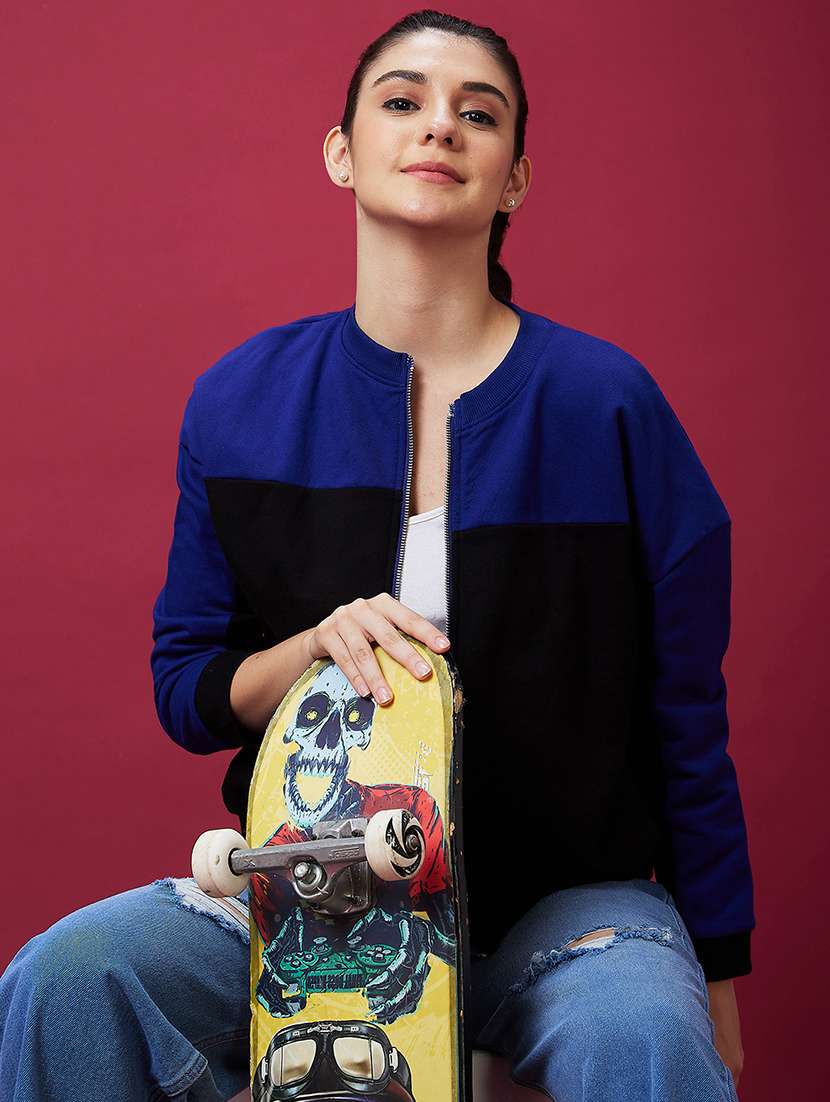 black cotton color block sweatshirt - 21237138 -  Standard Image - 4