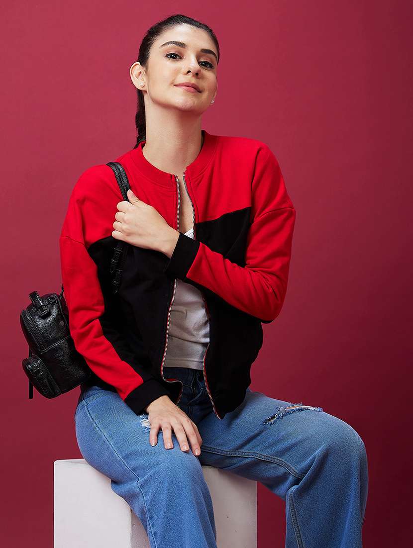 black cotton color block sweatshirt - 21237139 -  Standard Image - 4