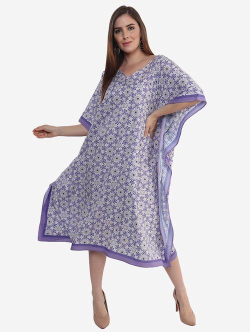white cotton blend maxi kaftan - 21237267 -  Standard Image - 0