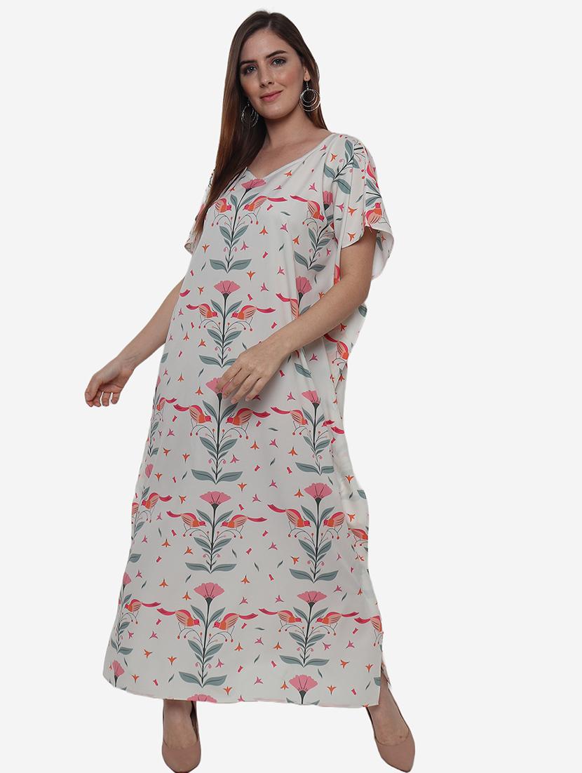 white cotton blend maxi kaftan - 21237268 - Zoom Image - 0