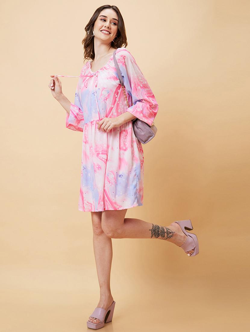 pink polyester a-line dress - 21237417 - Standard Image - 4