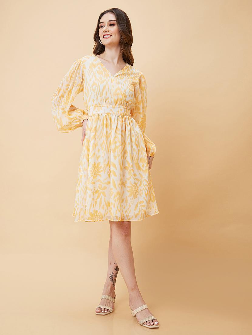 off white polyester fit & flare dress - 21237420 -  Standard Image - 1