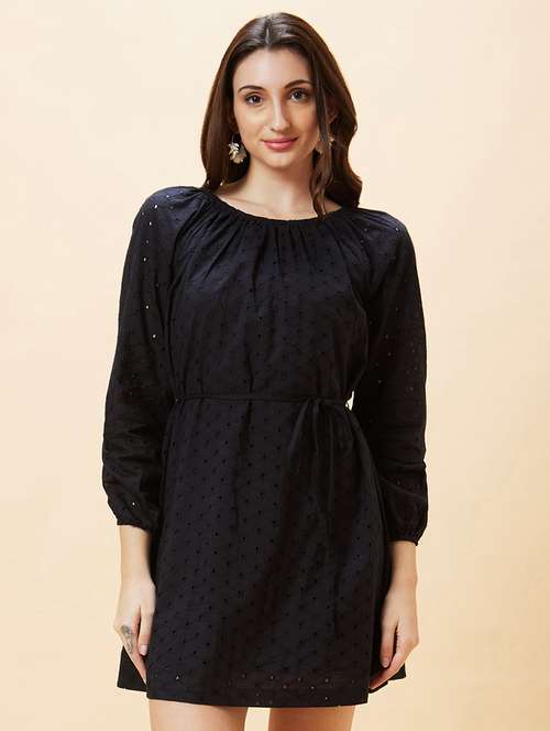 black cotton a-line dress - 21237427 - Standard Image - 0