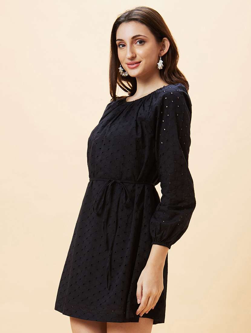 black cotton a-line dress - 21237427 - Standard Image - 1