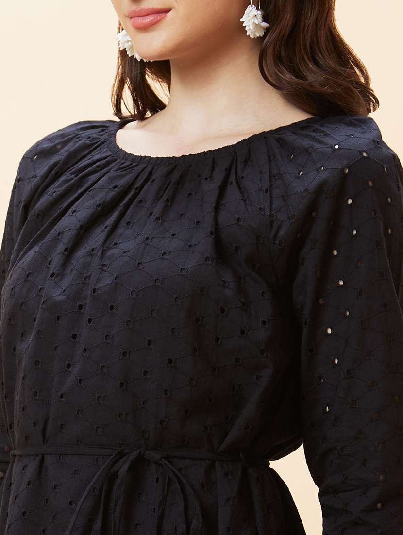 black cotton a-line dress - 21237427 - Standard Image - 4
