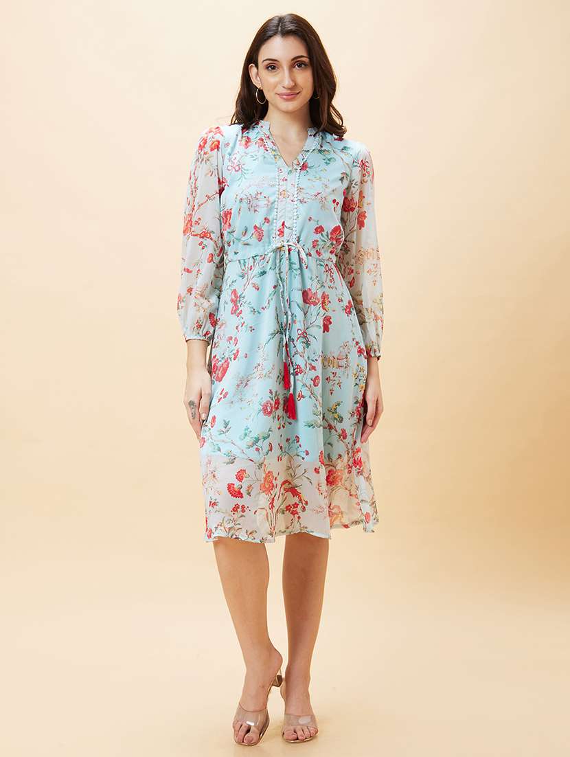green polyester a-line dress - 21237429 -  Standard Image - 1