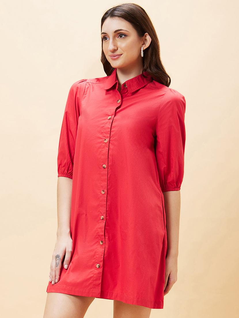 red cotton shirt dress - 21237432 - Standard Image - 1