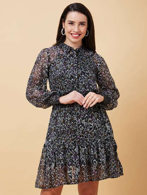 black polyester fit & flare dress - 21237434 - Standard Image - 0