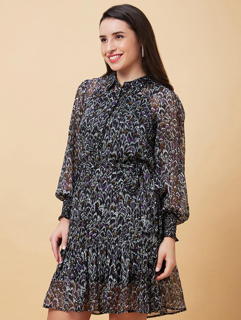 black polyester fit & flare dress - 21237434 - Standard Image - 1