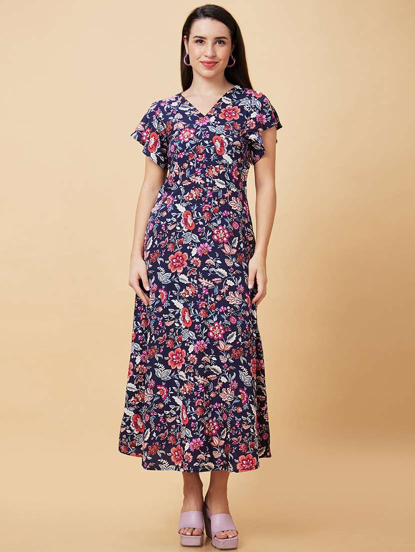 navy blue viscose a-line dress