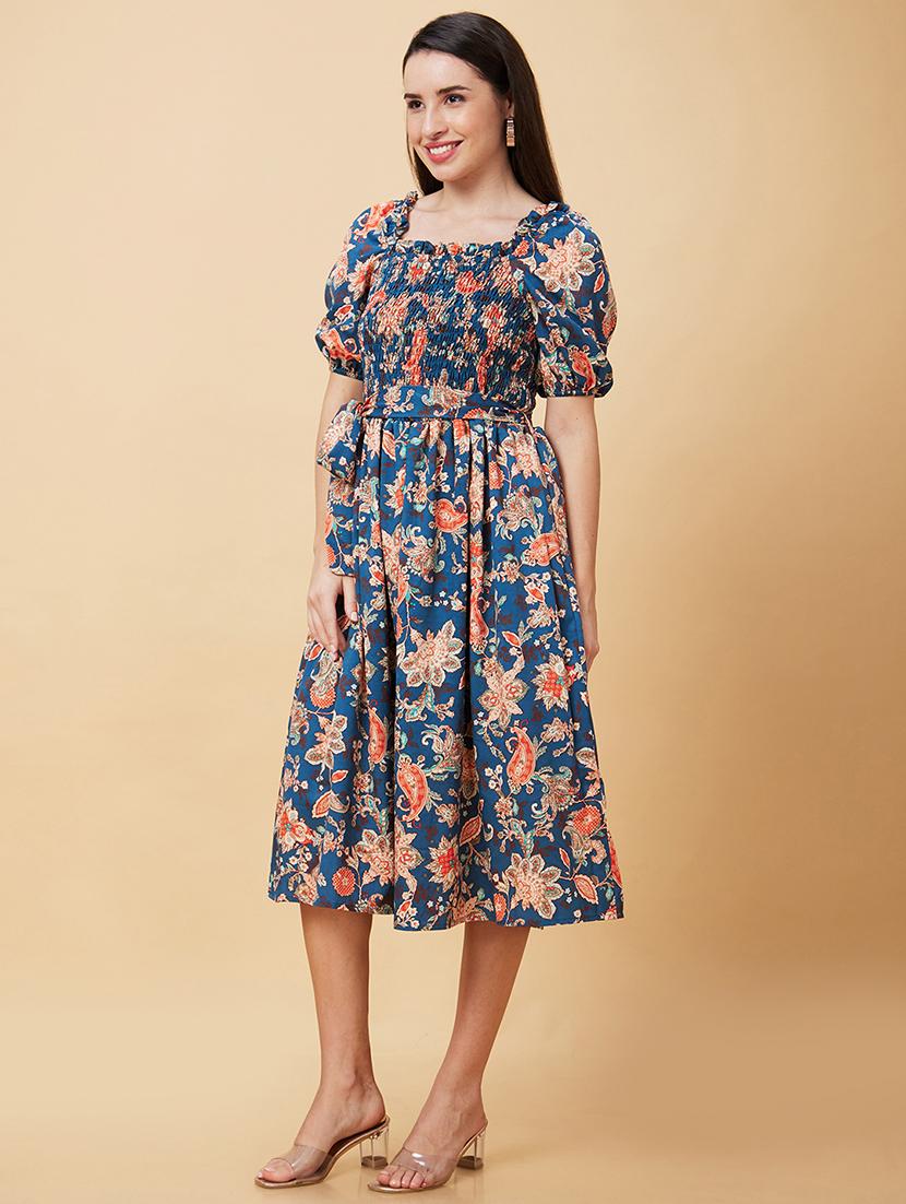 teal polyester fit & flare dress - 21237436 - Standard Image - 1