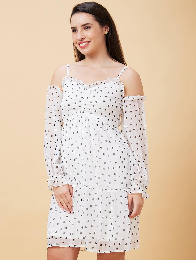 white polyester fit & flare dress - 21237440 -  Standard Image - 1