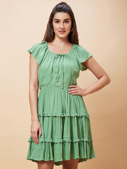 green rayon tiered dress - 21237441 -  Standard Image - 0
