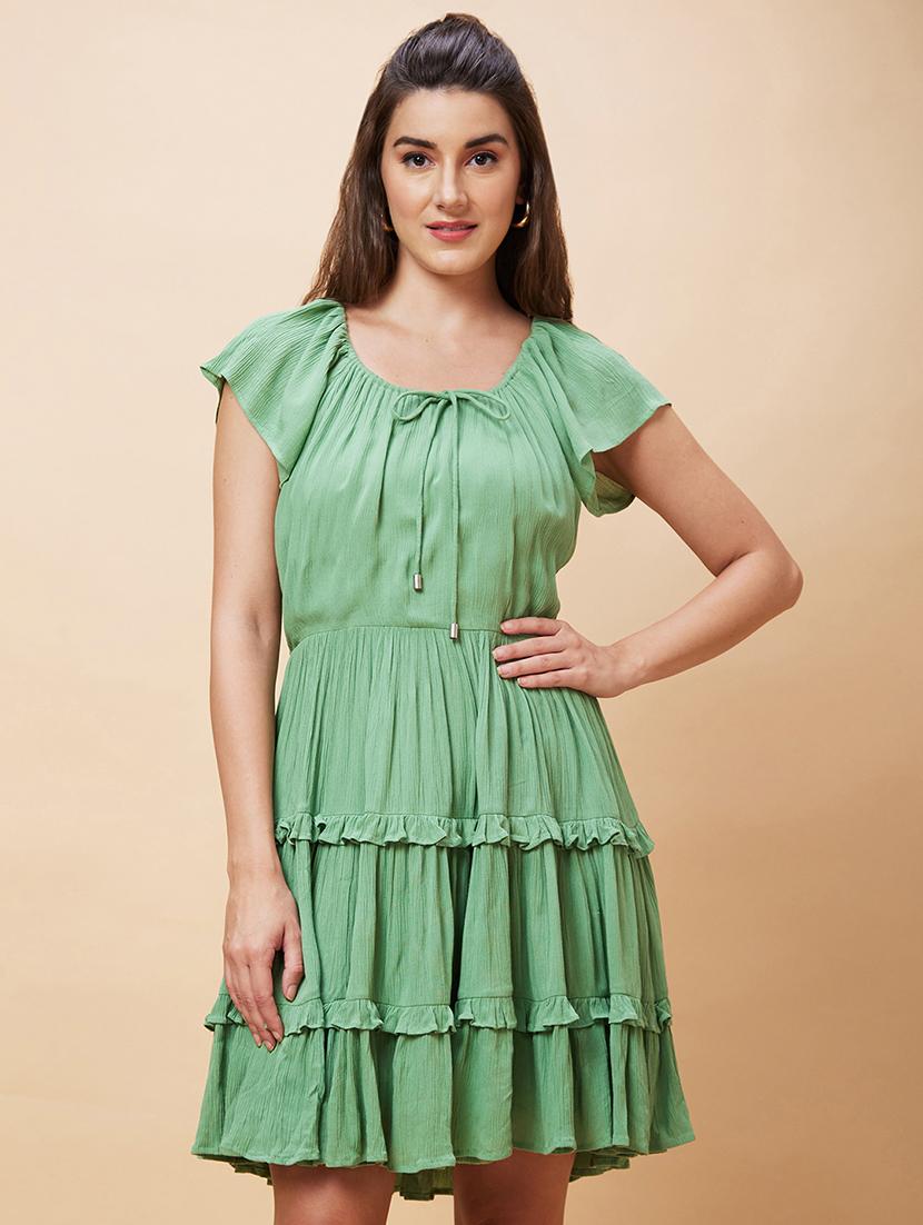 green rayon tiered dress - 21237441 -  Zoom Image - 0