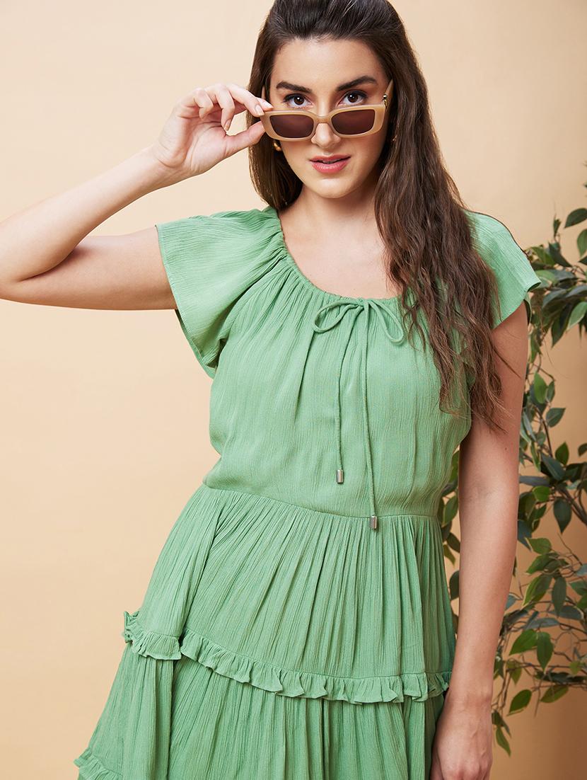 green rayon tiered dress - 21237441 - Standard Image - 4