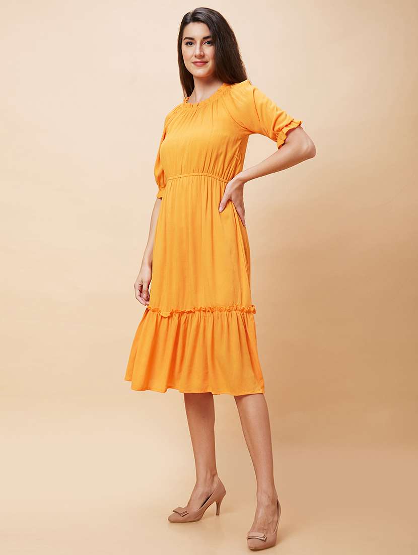 orange rayon fit & flare dress - 21237442 -  Standard Image - 1