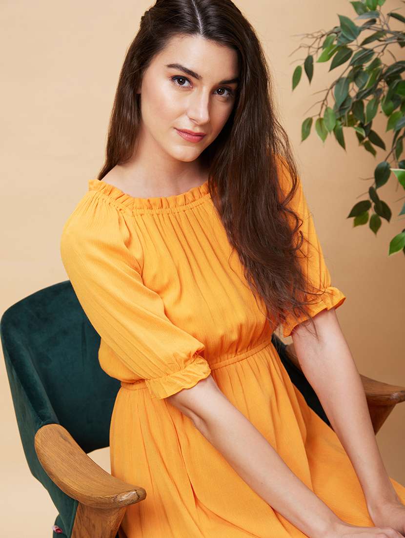 orange rayon fit & flare dress - 21237442 -  Standard Image - 4