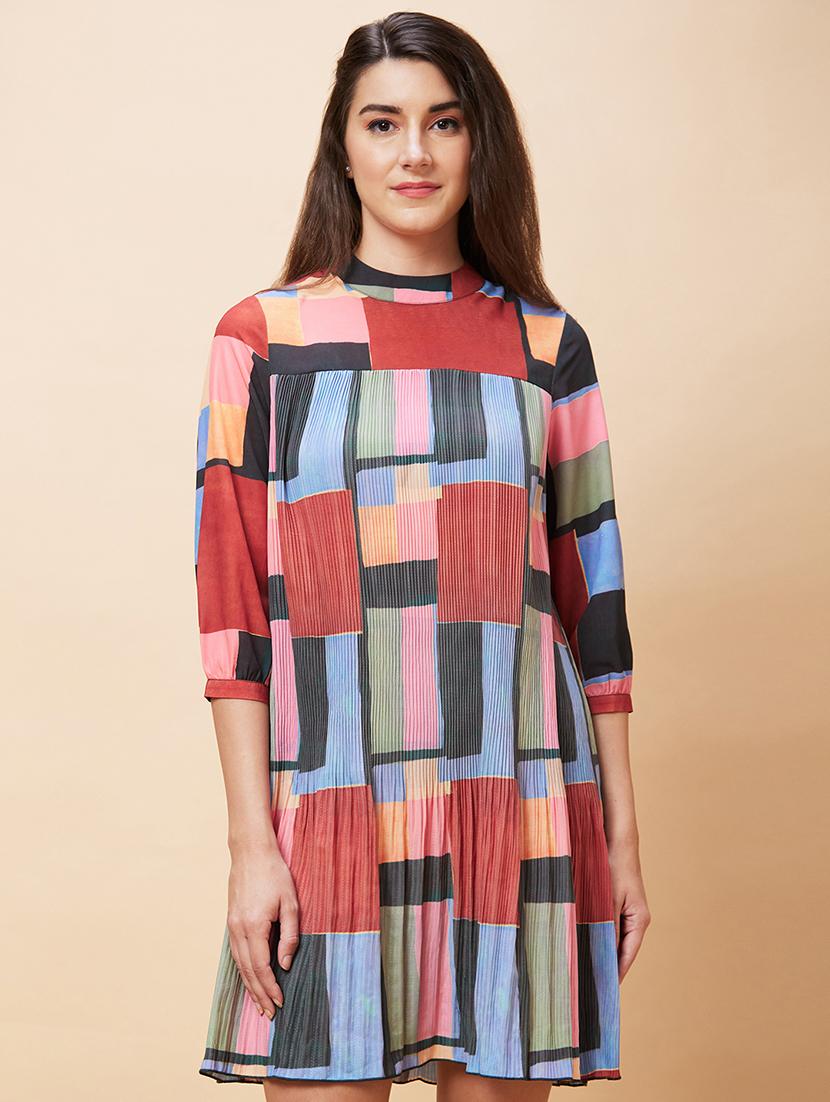 multi colored polyester a-line dress - 21237445 -  Standard Image - 1