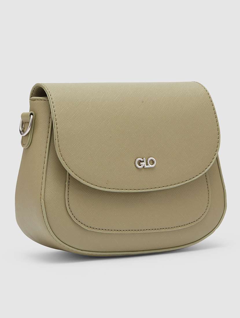 globus women olive solid vegan leather sling bag - 21237572 -  Standard Image - 4
