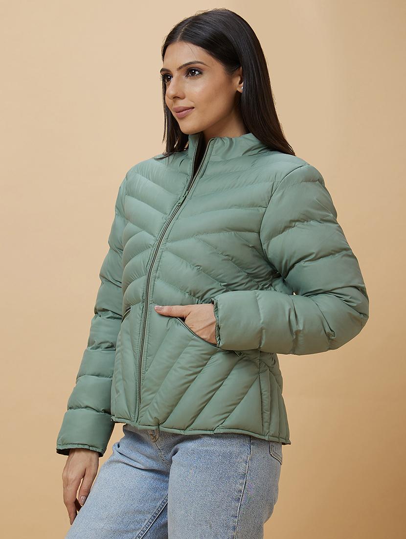 women solids quilted long sleeve jackets - 21237600 - Standard Image - 1