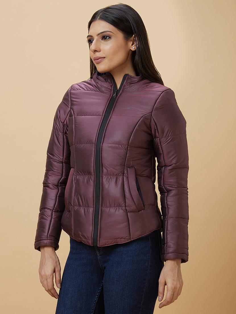 women solids quilted long sleeve jackets - 21237601 - Standard Image - 1