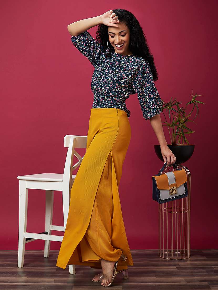 women high rise solid wide leg trouser - 21237712 -  Standard Image - 4