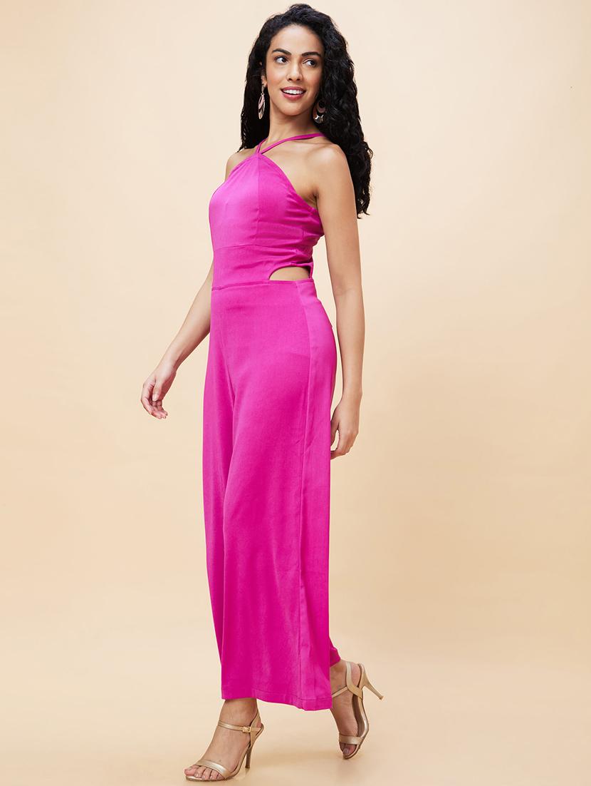 pink solid full leg jumpsuit - 21237733 - Standard Image - 1