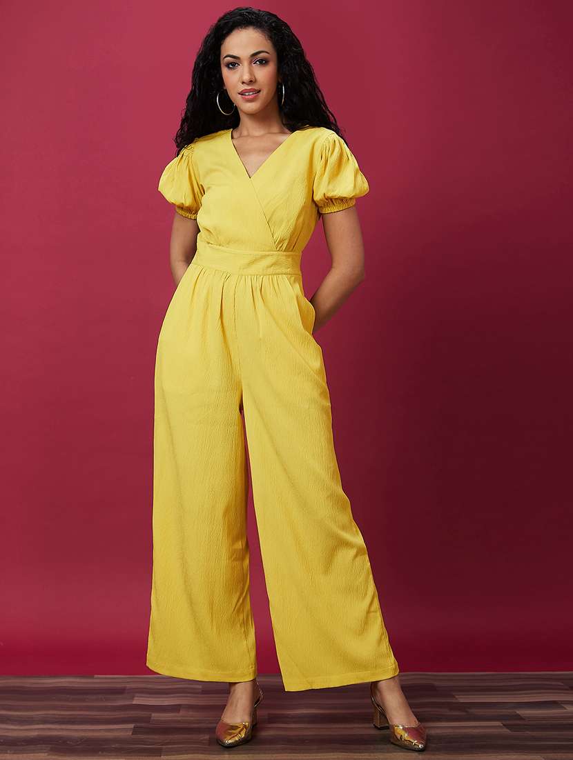 yellow solid full leg jumpsuit