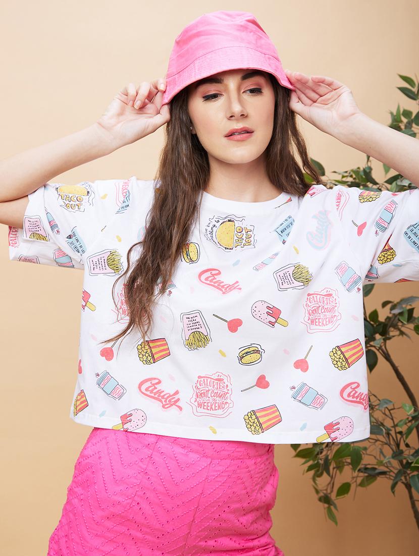 women round neck printed boxy t-shirt - 21237751 - Standard Image - 4