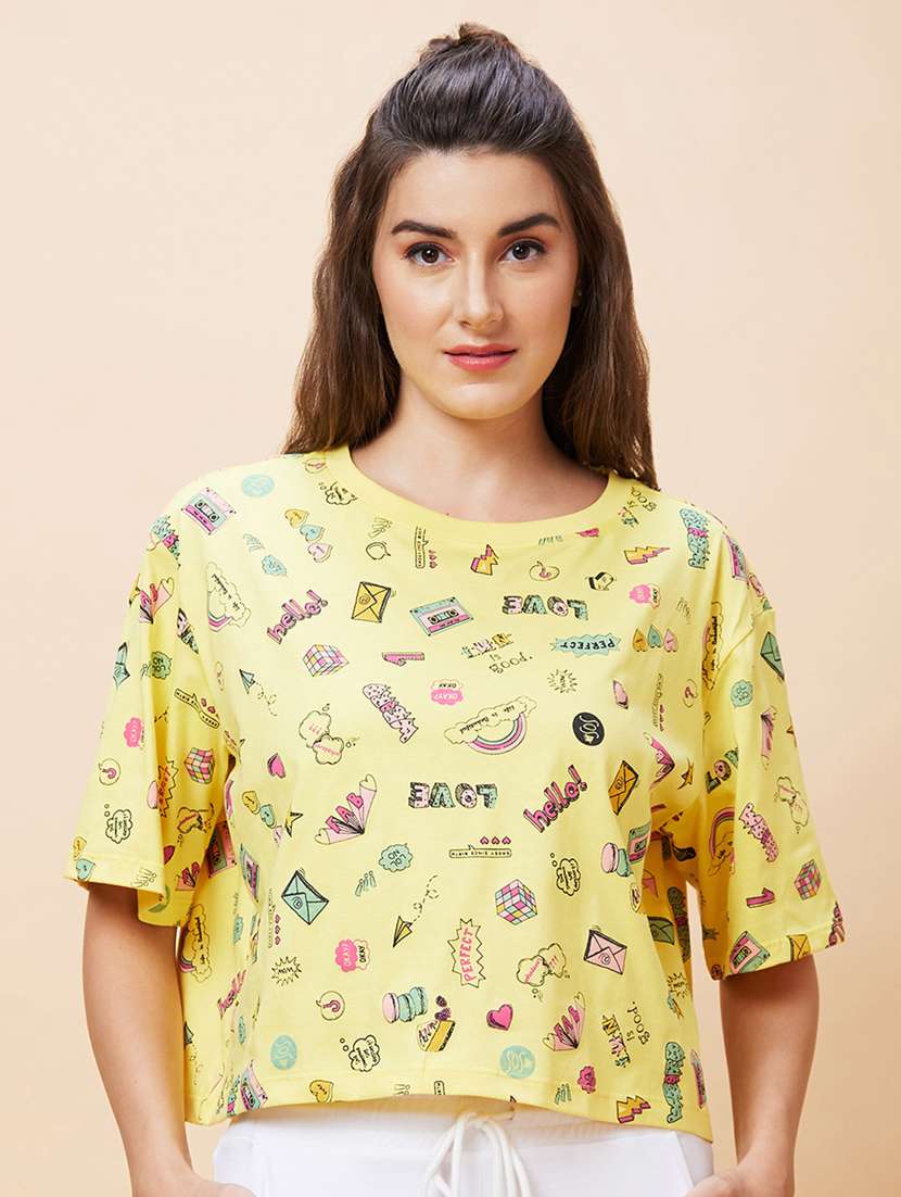 women round neck printed boxy t-shirt