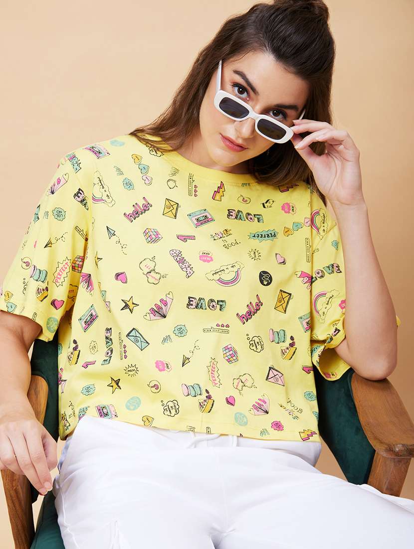 women round neck printed boxy t-shirt - 21237752 -  Standard Image - 4