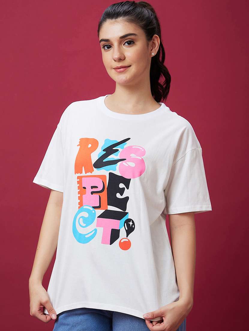 women round neck front printed t-shirt - 21237766 -  Standard Image - 1