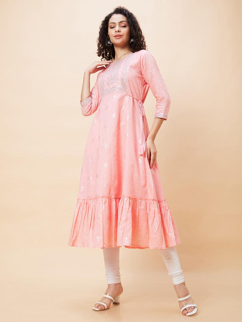 women three quarter sleeve a-line kurta - 21237793 - Standard Image - 1