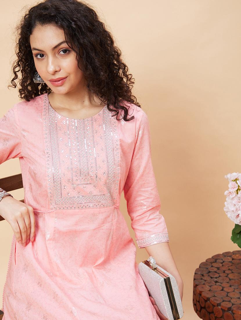 women three quarter sleeve a-line kurta - 21237793 - Standard Image - 4