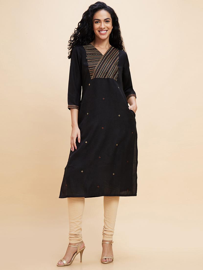 women three quarter sleeve straight kurta - 21237794 -  Standard Image - 1