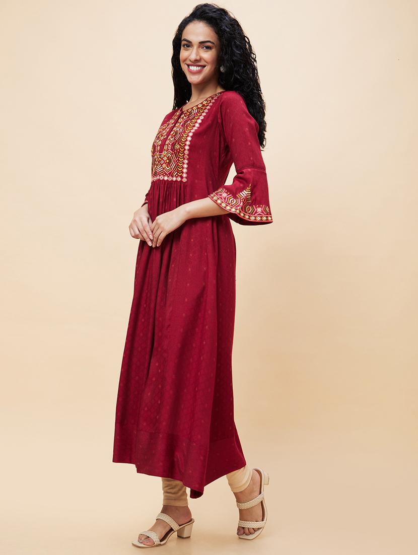 women three quarter sleeve a-line kurta - 21237804 - Standard Image - 1