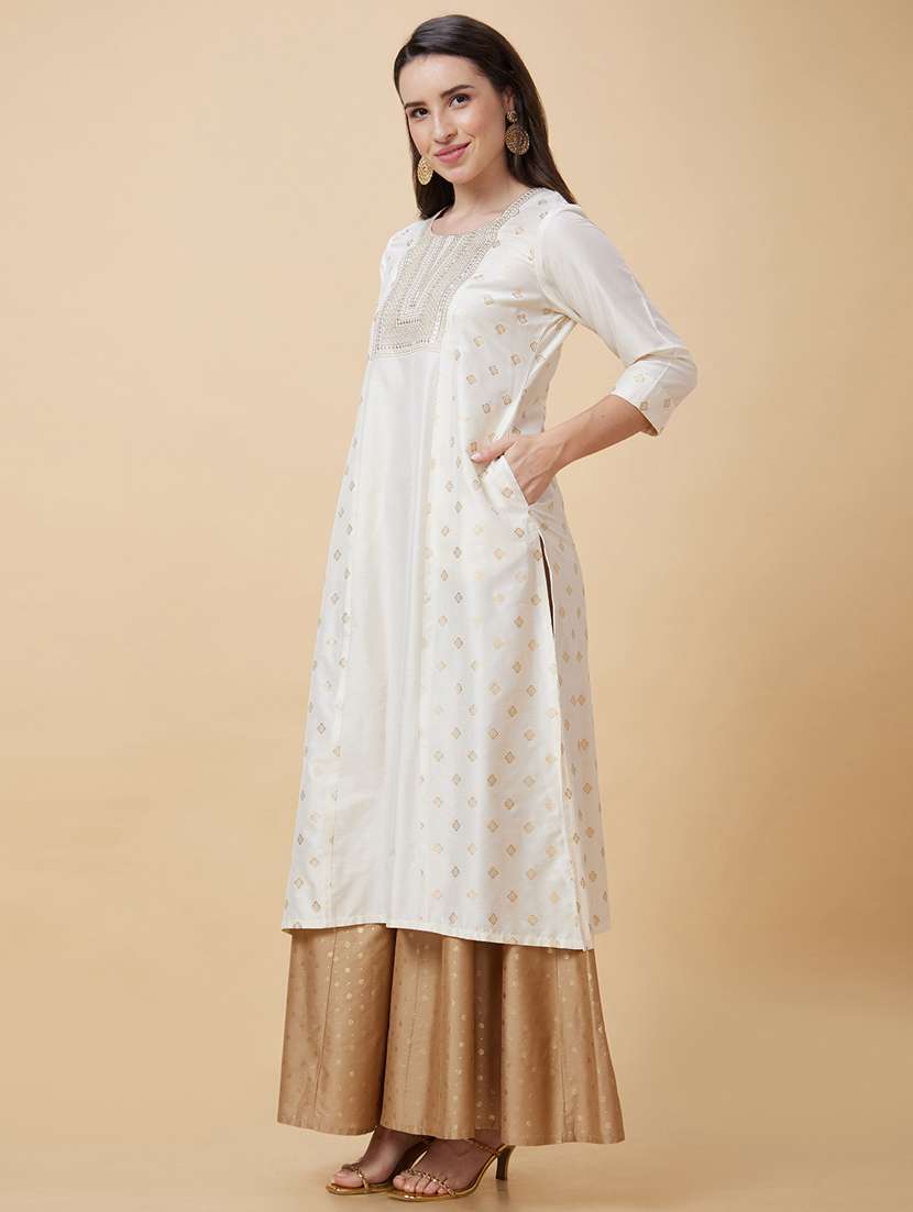 women three quarter sleeve straight kurta - 21237808 -  Standard Image - 1