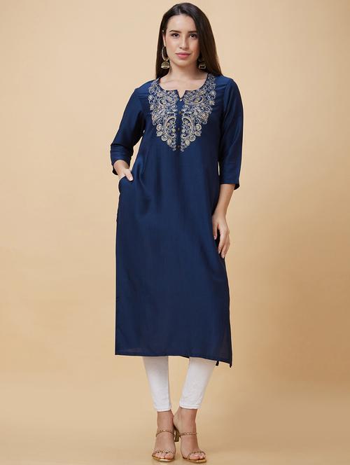 women three quarter sleeve straight kurta - 21237809 - Standard Image - 0