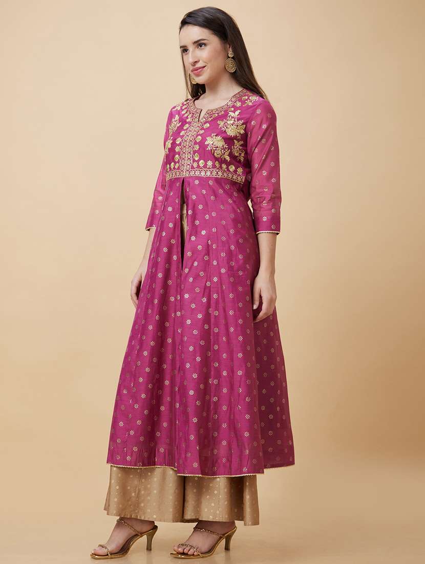 women three quarter sleeve a-line kurta - 21237810 -  Standard Image - 1